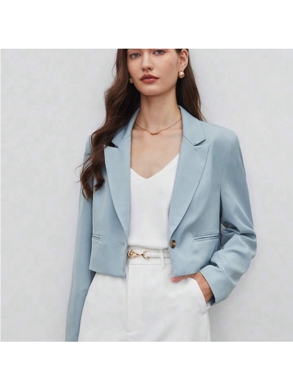 Zara Women's cropped boxy blazer Linen Blend Business Casual Work Preppy sz M